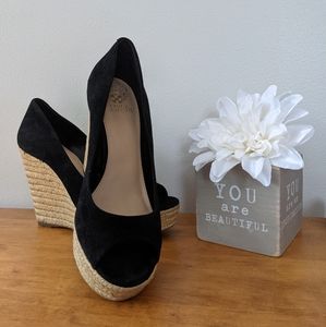 VINCE CAMUTO Black Suede and Tan Peekaboo …